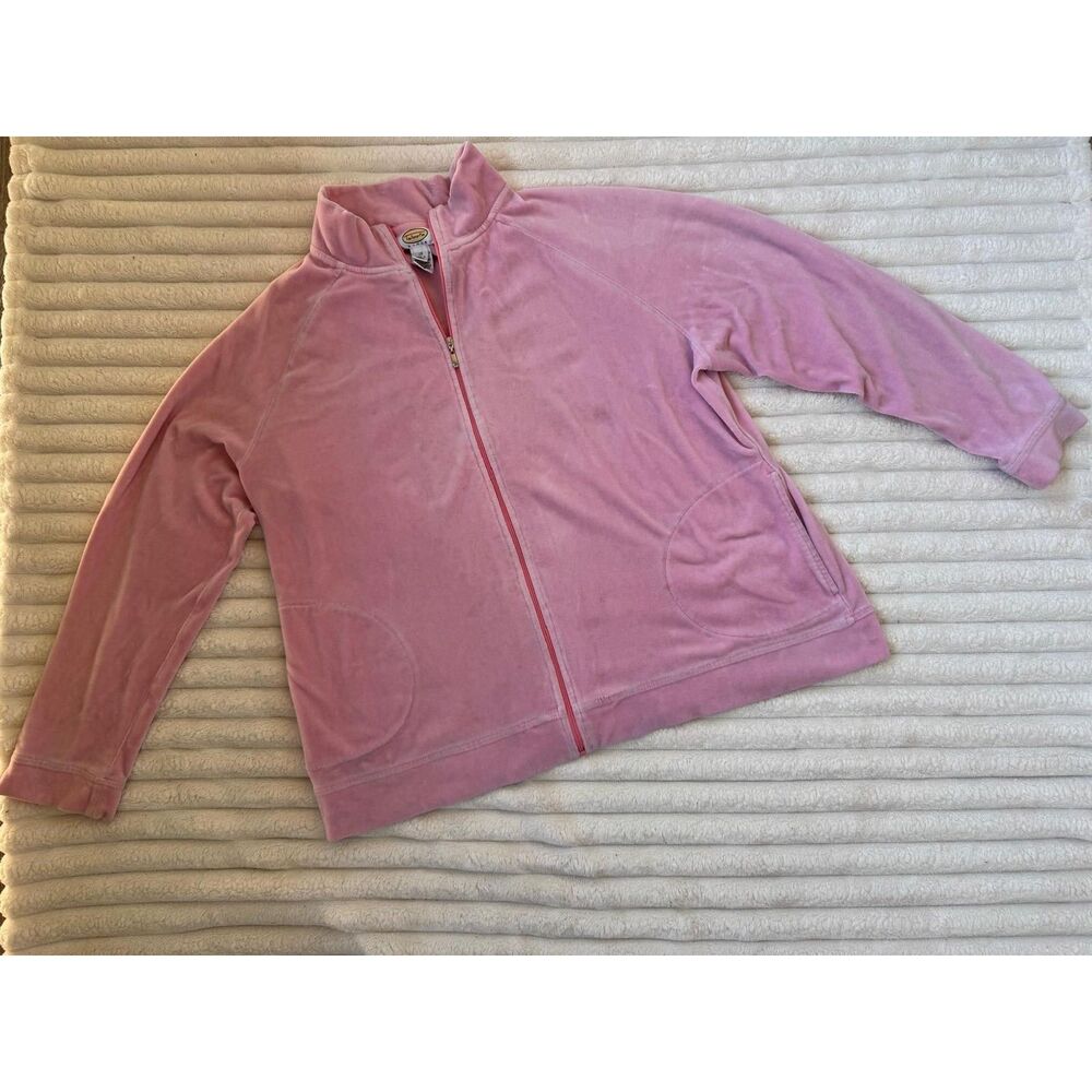 Talbots Woman Pink Velour Full-Zip Jacket Plus Size 1X Y2K Velvet Activewear